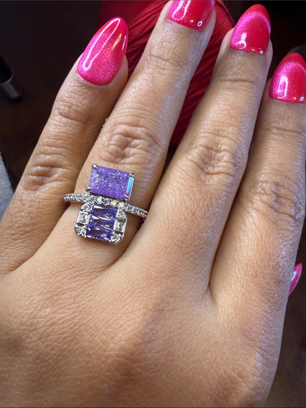 Rhodium plated Purple Stone Amethyst Ice crystal and purple Topaz!